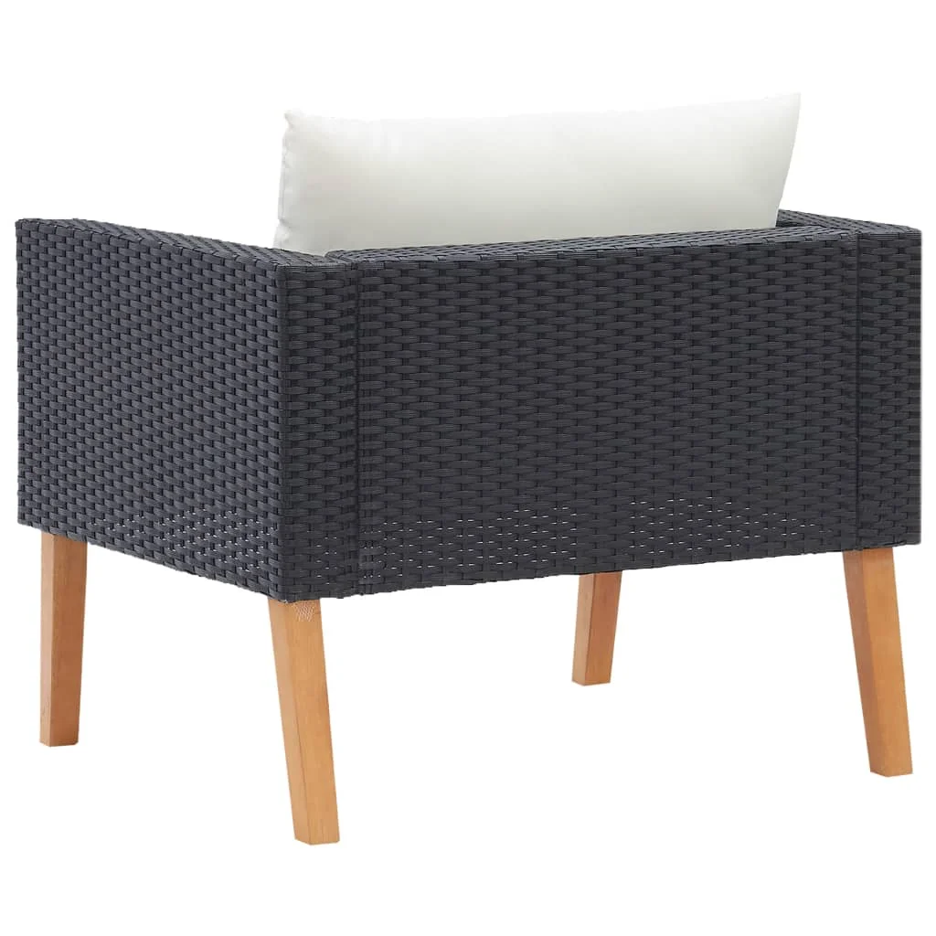 Egyszemélyes fekete polyrattan kerti kanapé párnákkal