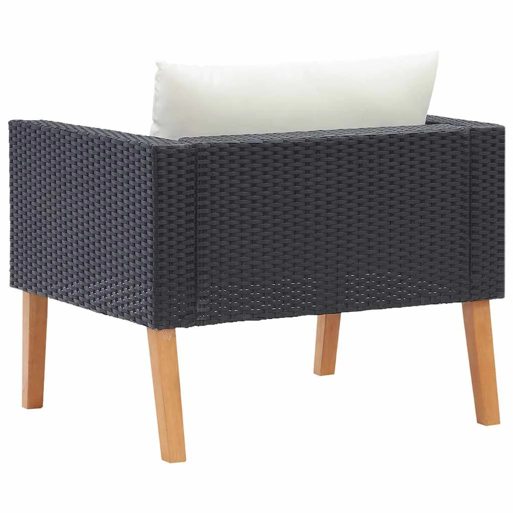 Egyszemélyes fekete polyrattan kerti kanapé párnákkal
