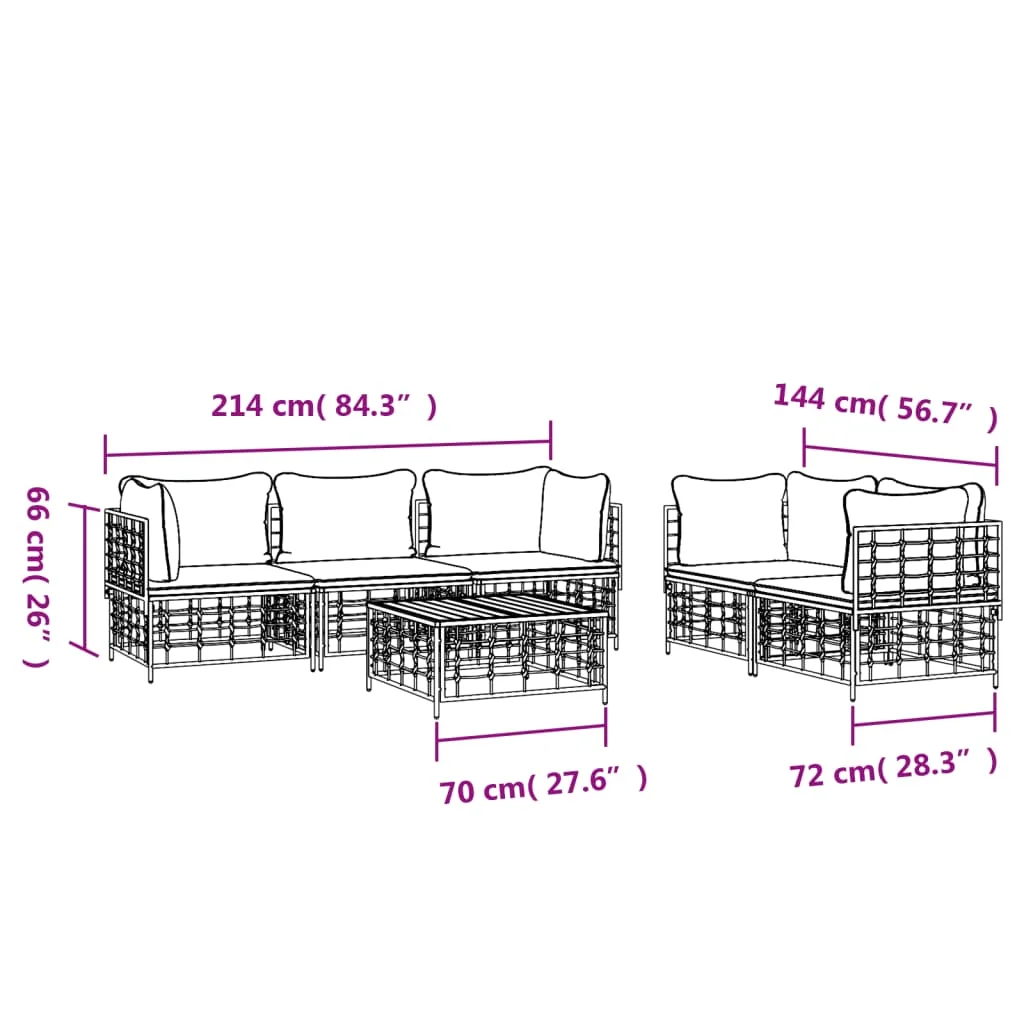 6 részes antracitszürke polyrattan kerti ülőgarnitúra párnákkal