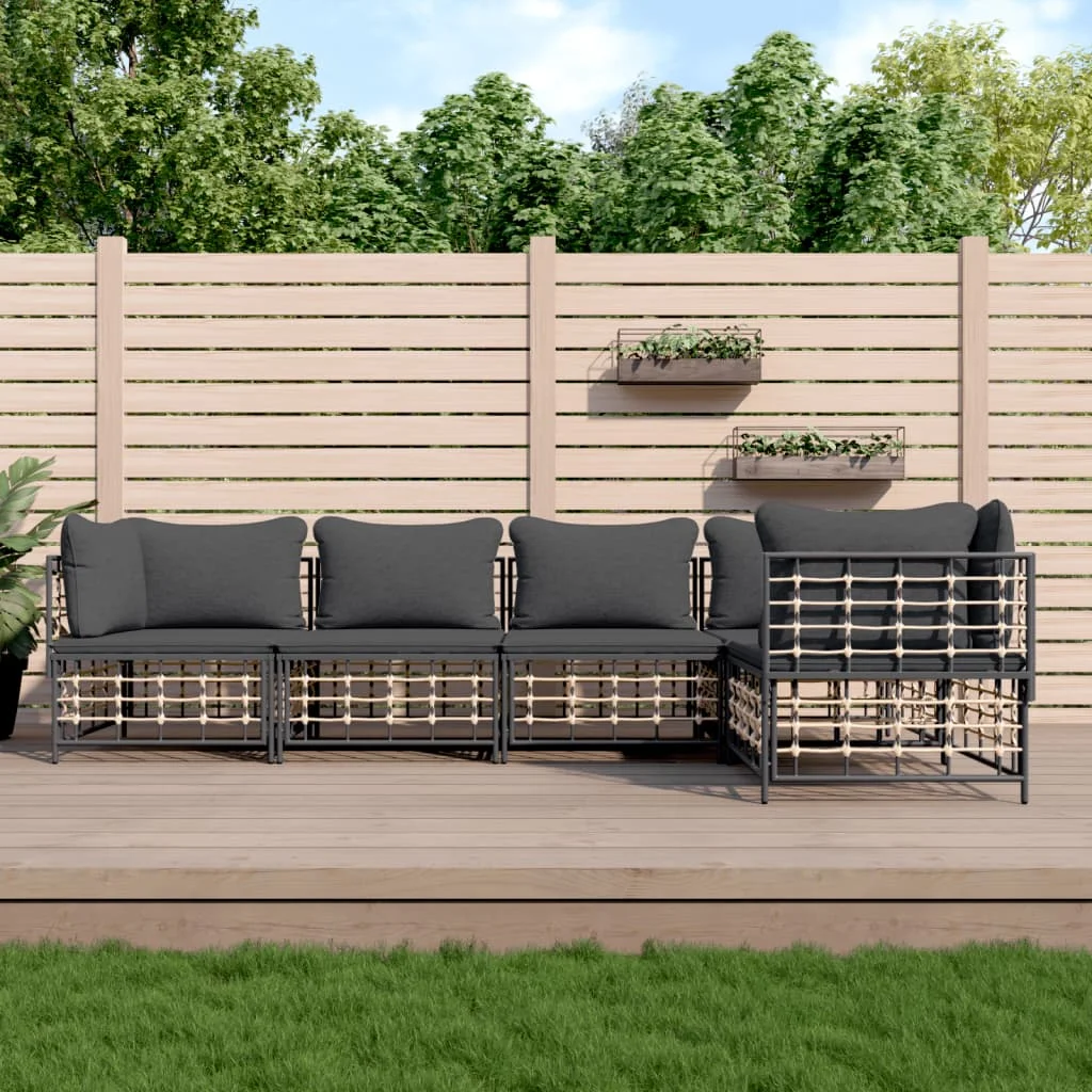 5 részes antracitszürke polyrattan kerti ülőgarnitúra párnákkal