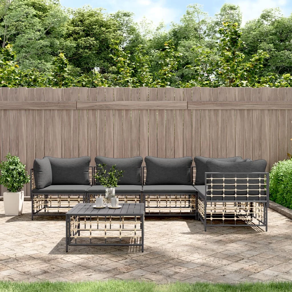 6 részes antracitszürke polyrattan kerti ülőgarnitúra párnákkal