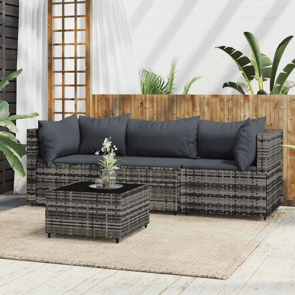 4 részes szürke polyrattan kerti ülőgarnitúra párnákkal