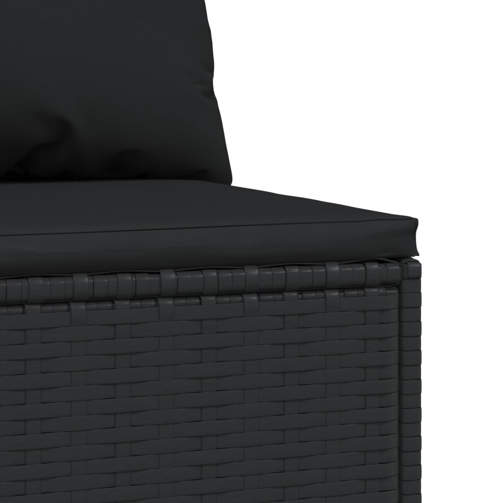 Fekete polyrattan kerti középső kanapé párnákkal