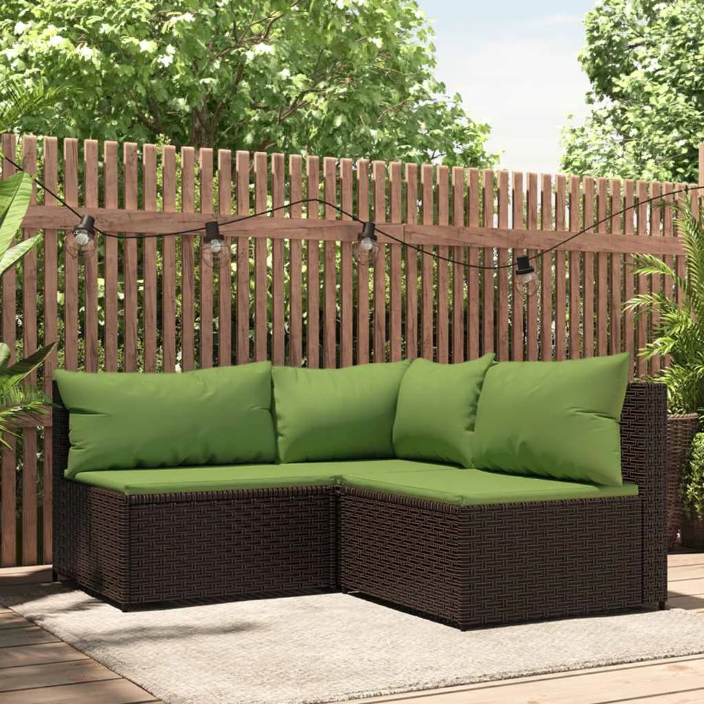 3 részes barna polyrattan kerti ülőgarnitúra párnával
