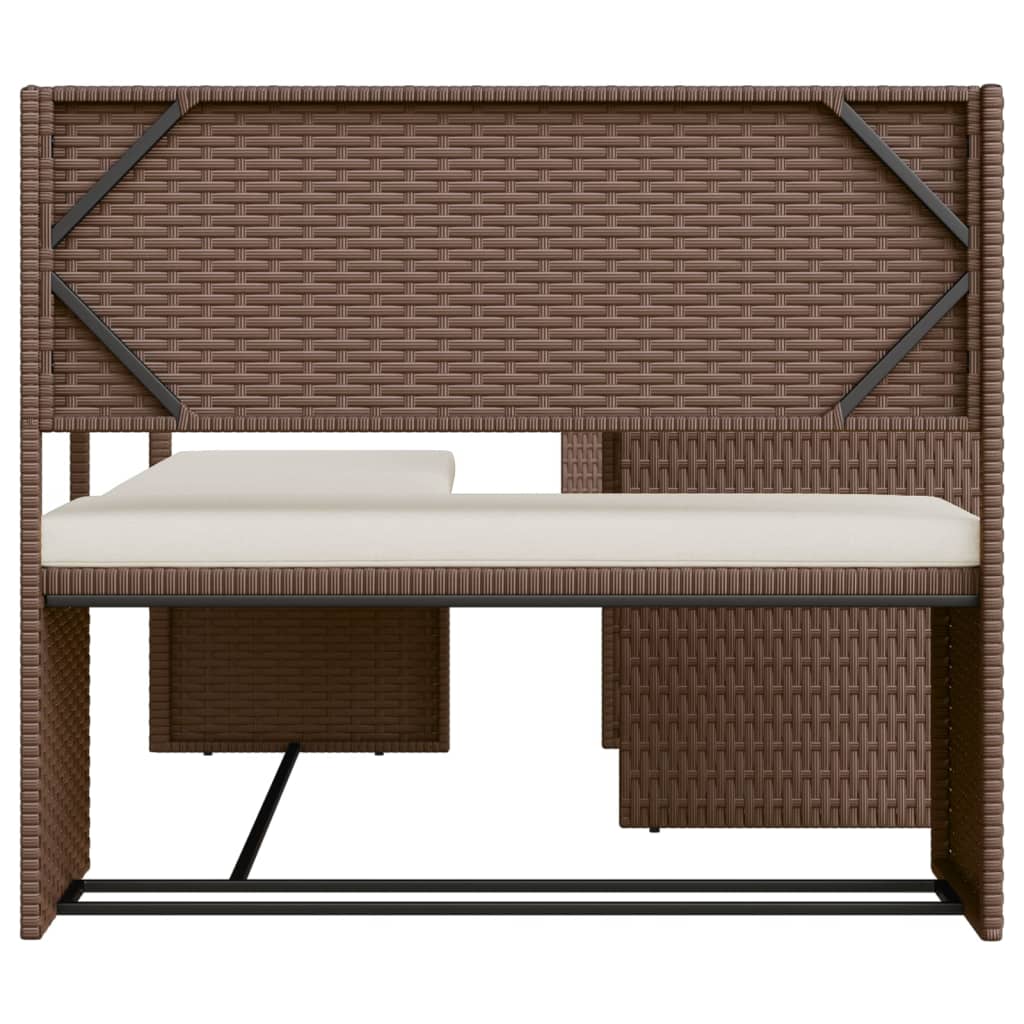 L-alakú barna polyrattan kerti kanapé asztallal és párnákkal