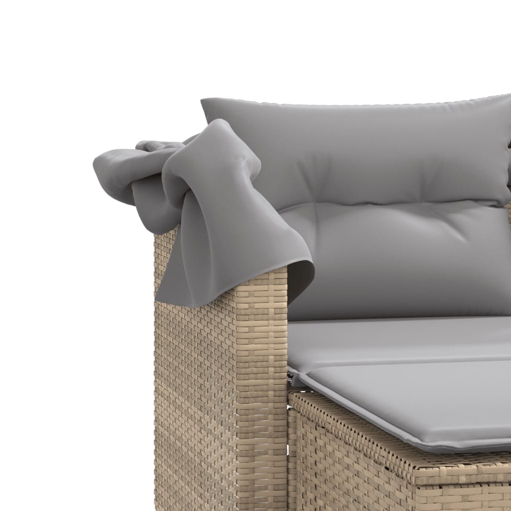 2 személyes bézs polyrattan kerti kanapé baldachinnal/székkel