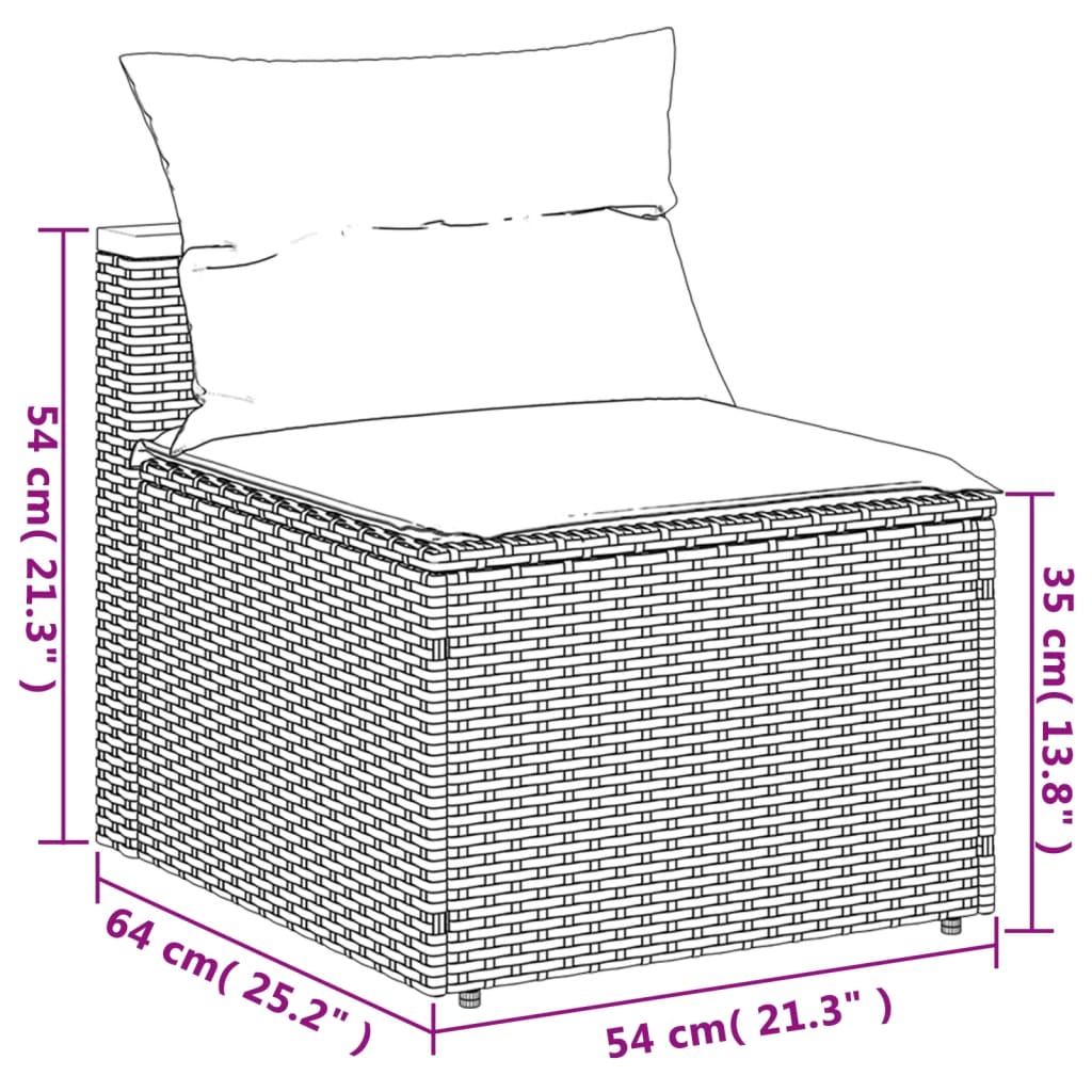 2 db szürke polyrattan karfa nélküli kerti kanapé párnákkal