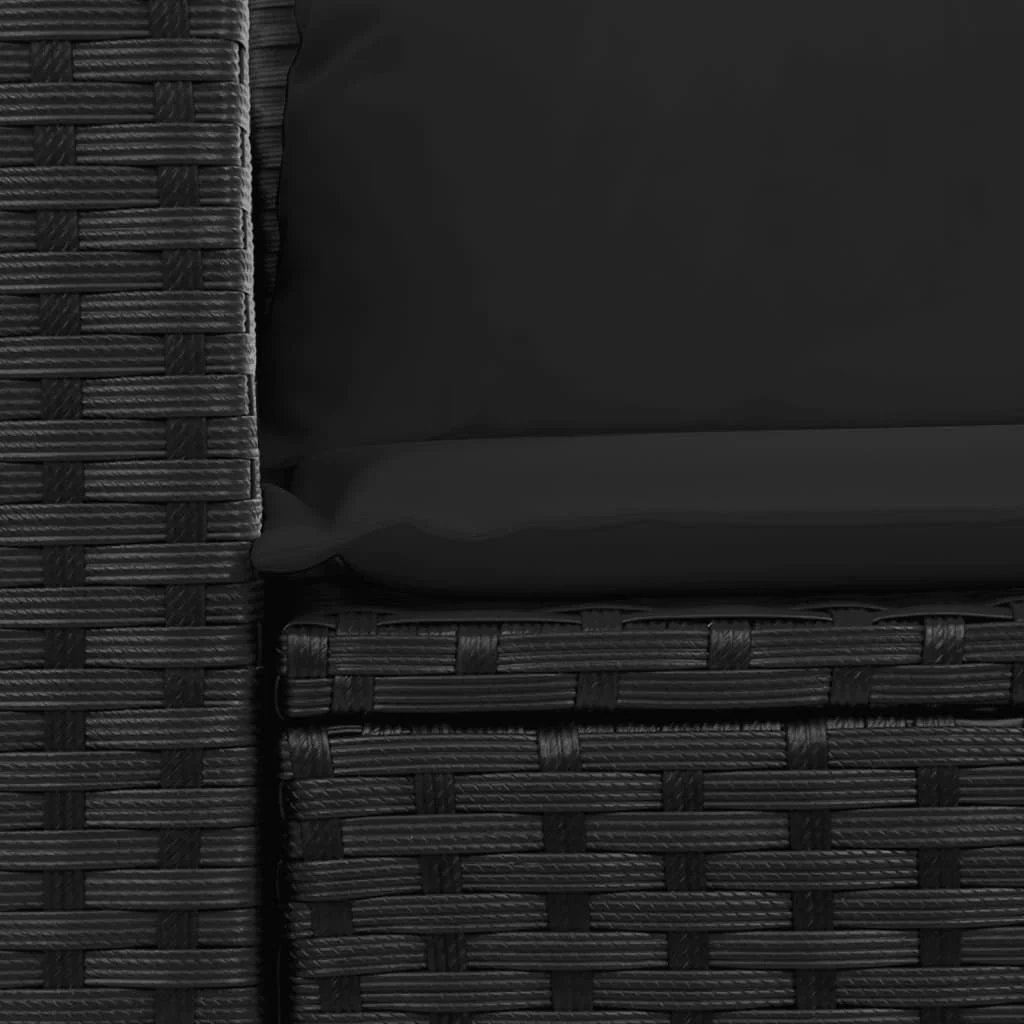 2 személyes fekete polyrattan kerti kanapé párnával