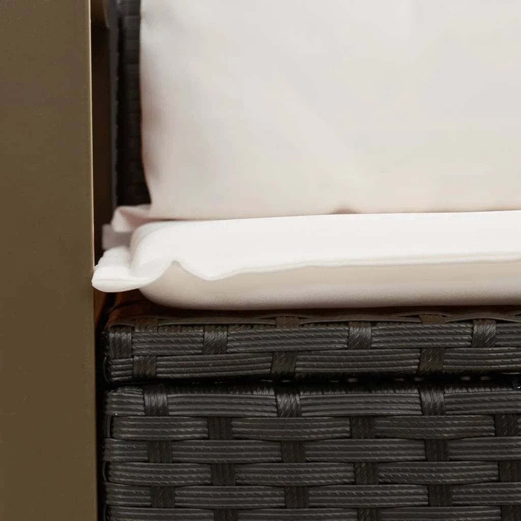 2 személyes fekete polyrattan kerti kanapé párnával