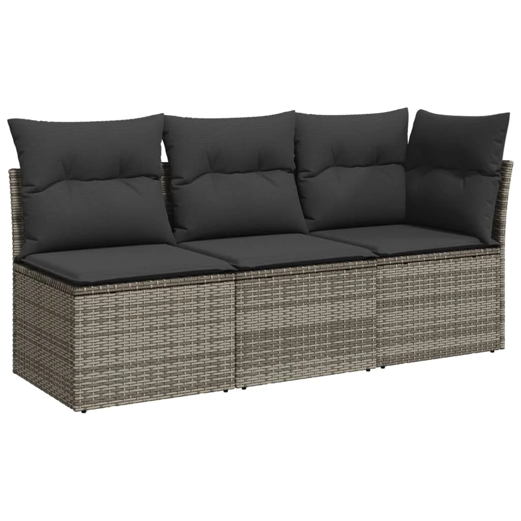 3 személyes szürke polyrattan kerti kanapé párnával
