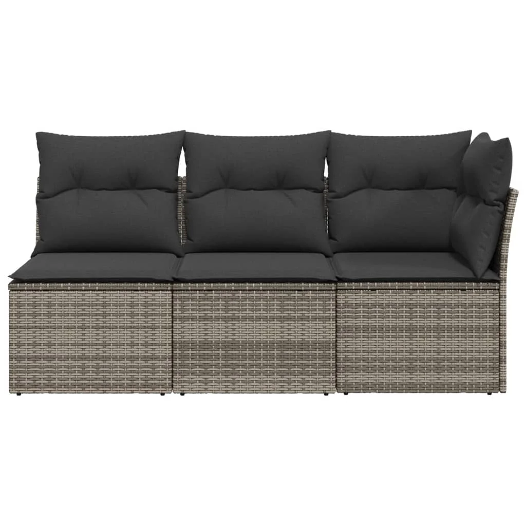 3 személyes szürke polyrattan kerti kanapé párnával
