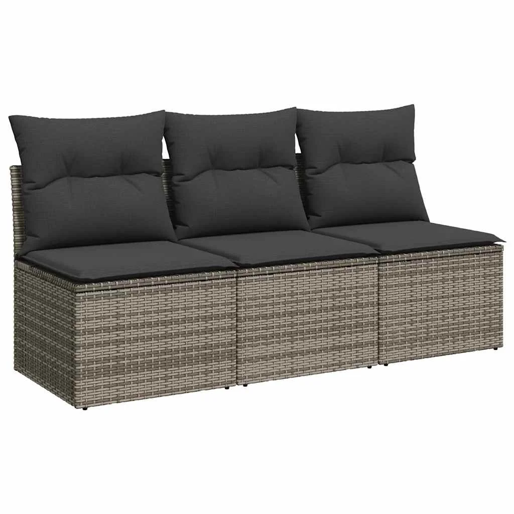 3 személyes szürke polyrattan kerti kanapé párnával