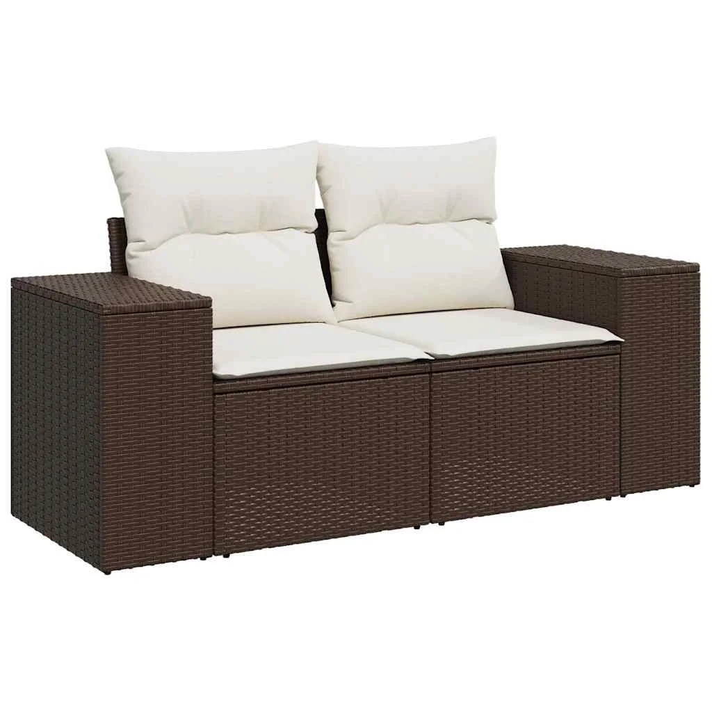 2 személyes barna polyrattan kerti kanapé párnával