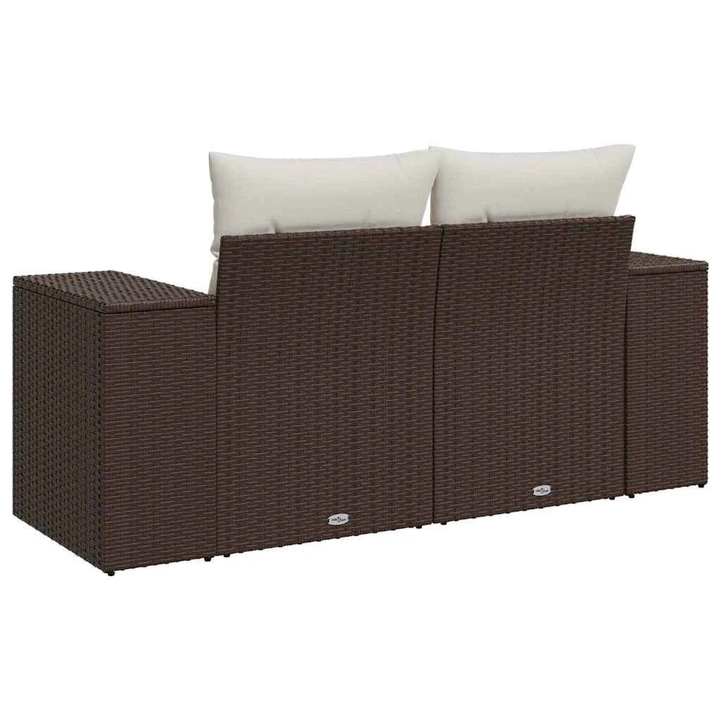 2 személyes barna polyrattan kerti kanapé párnával