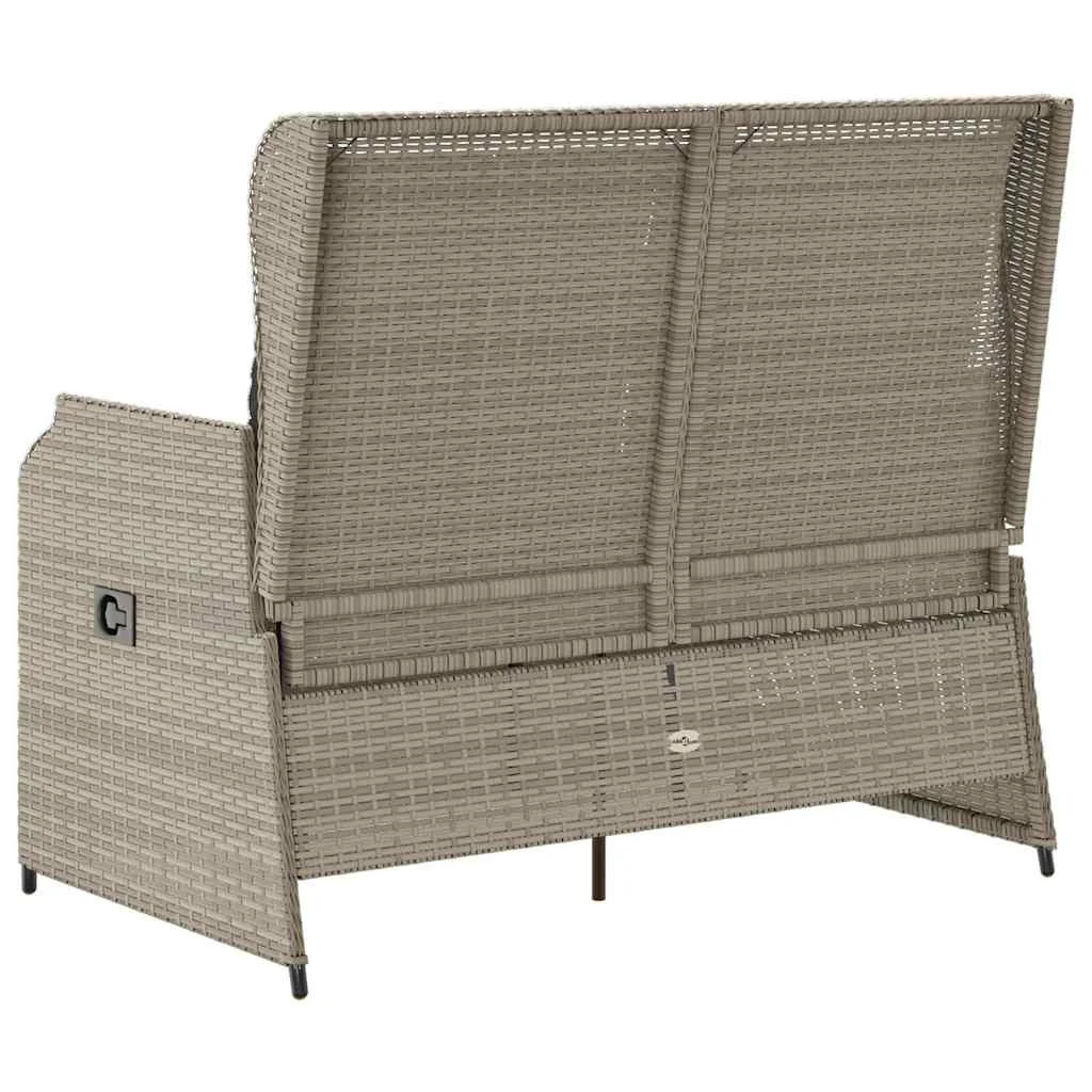 Világosszürke polyrattan dönthető kerti pad párnával