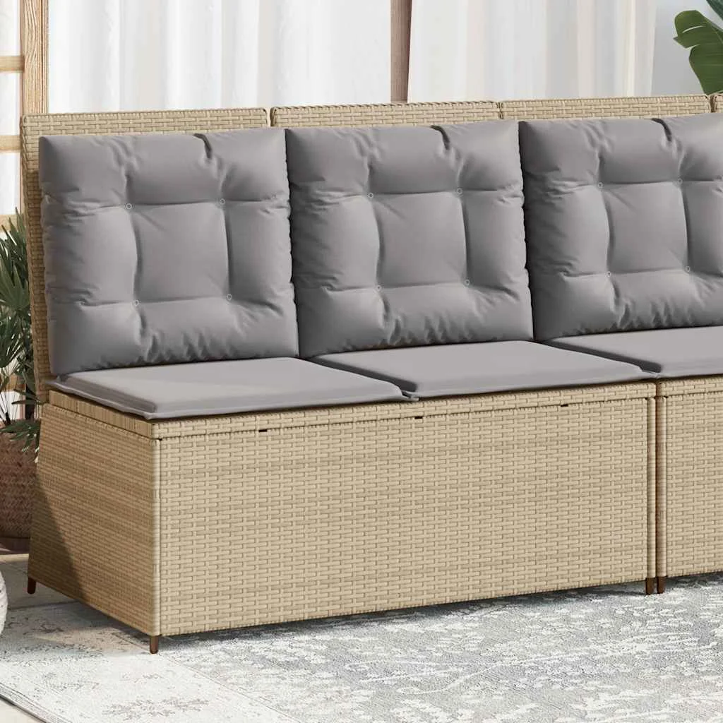 Bézs polyrattan dönthető kerti pad párnával
