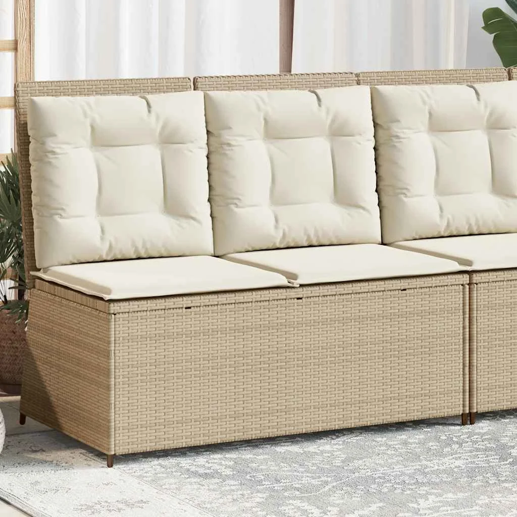 Bézs polyrattan dönthető kerti pad párnával