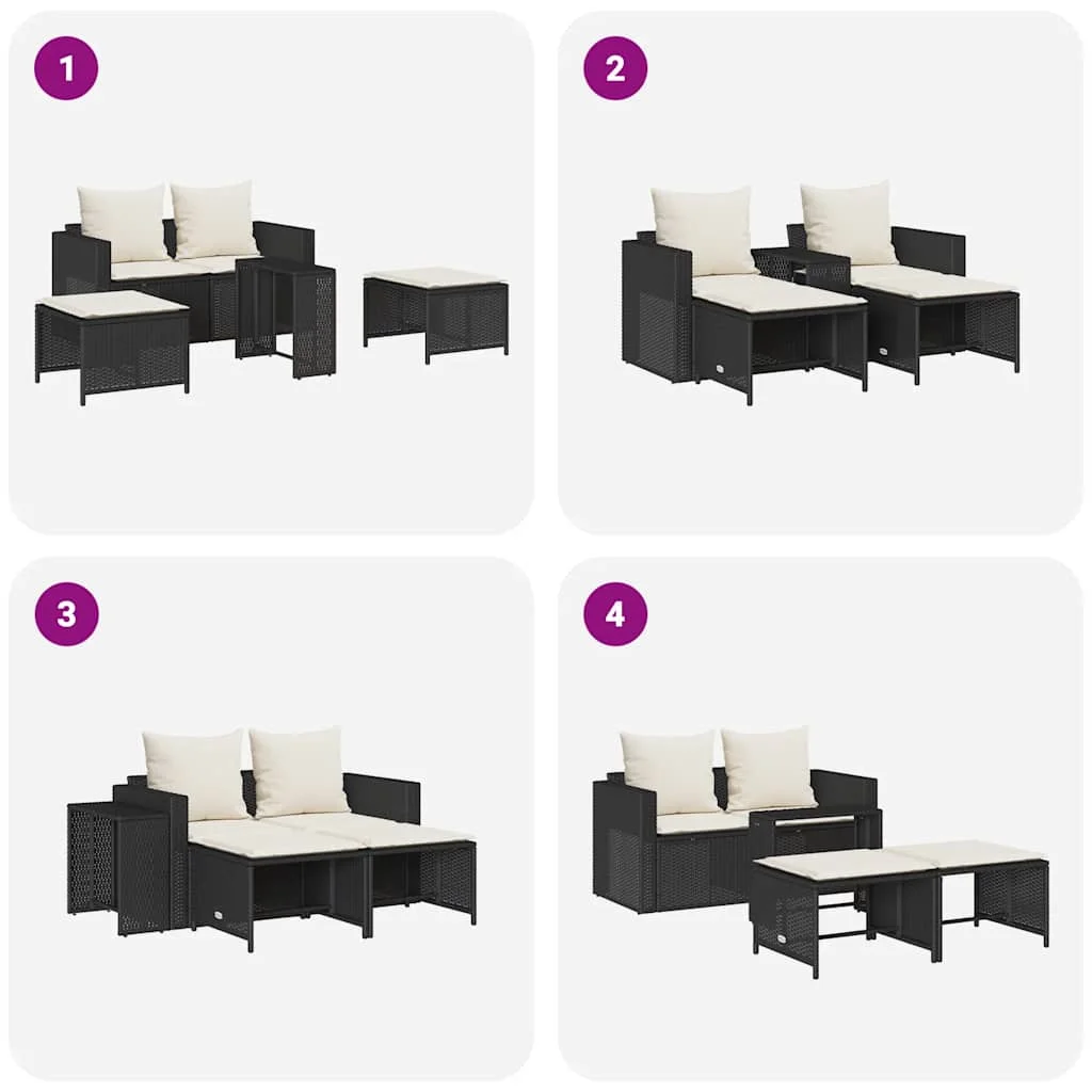 5 részes polyrattan kerti kanapé garnitúra párnákkal stackable