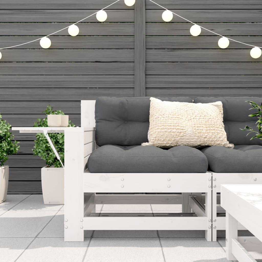 Fehér tömör fenyőfa kerti karfás kanapé kisasztallal