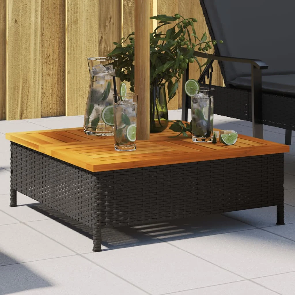 Fekete polyrattan és akácfa napernyőtalp-burkolat 70x70x25 cm