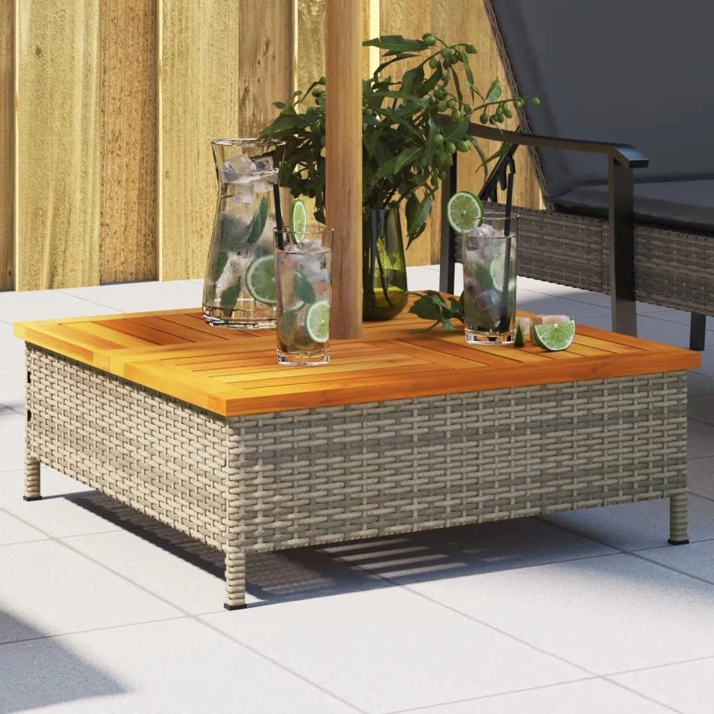 Szürke polyrattan és akácfa napernyőtalp-burkolat 70x70x25 cm