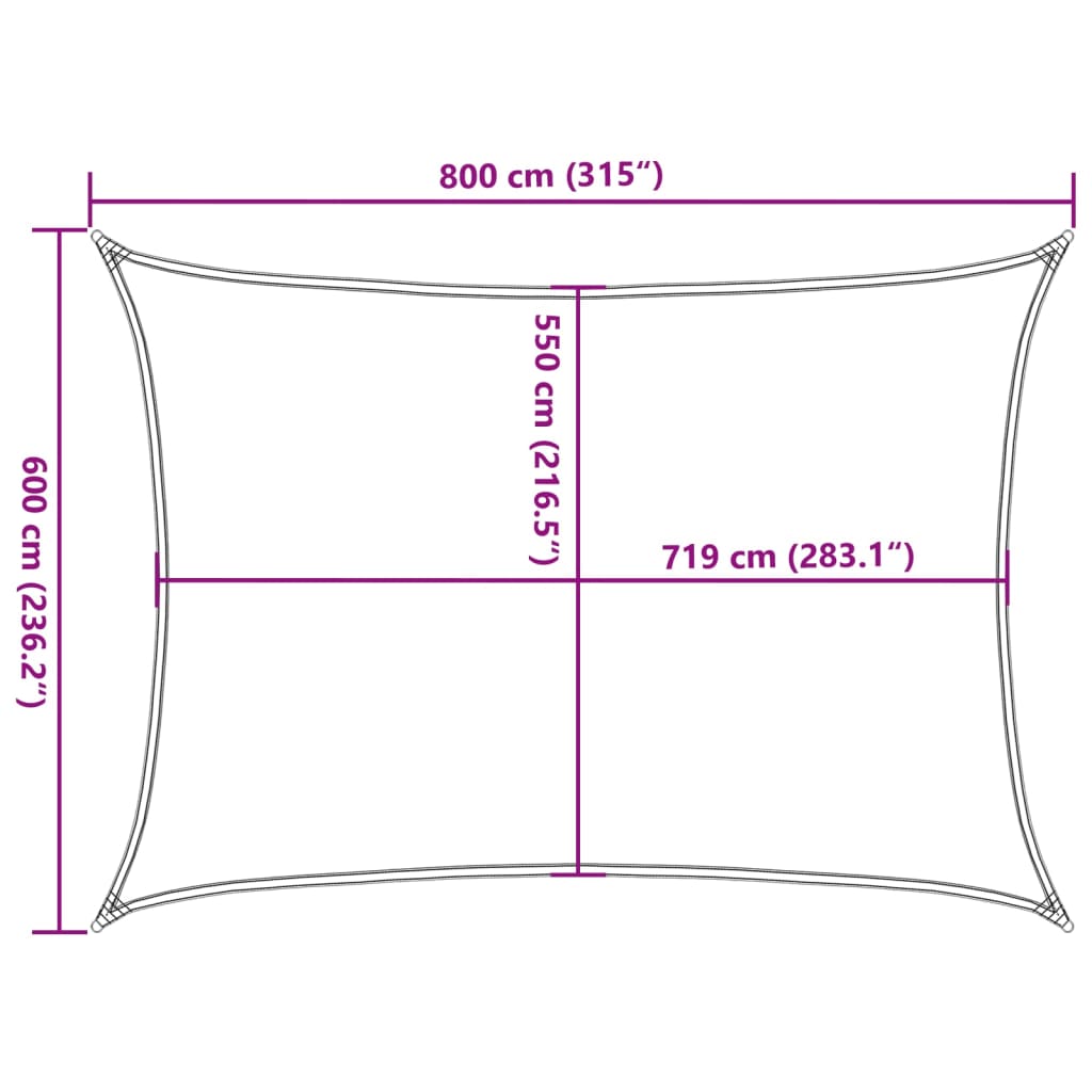 Antracitszürke HDPE napvitorla 160 g/m² 6 x 8 m