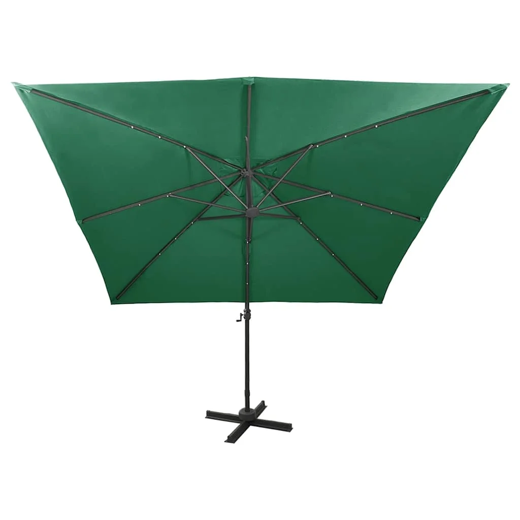 Zöld konzolos napernyő rúddal és LED-fényekkel 300 cm