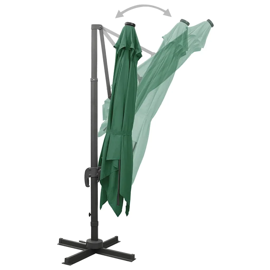 Zöld konzolos napernyő rúddal és LED-fényekkel 300 cm