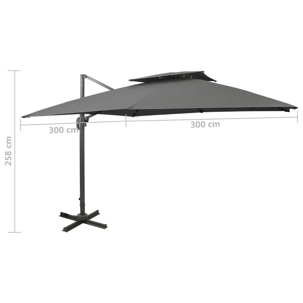 Antracitszürke dupla tetejű konzolos napernyő 300 x 300 cm