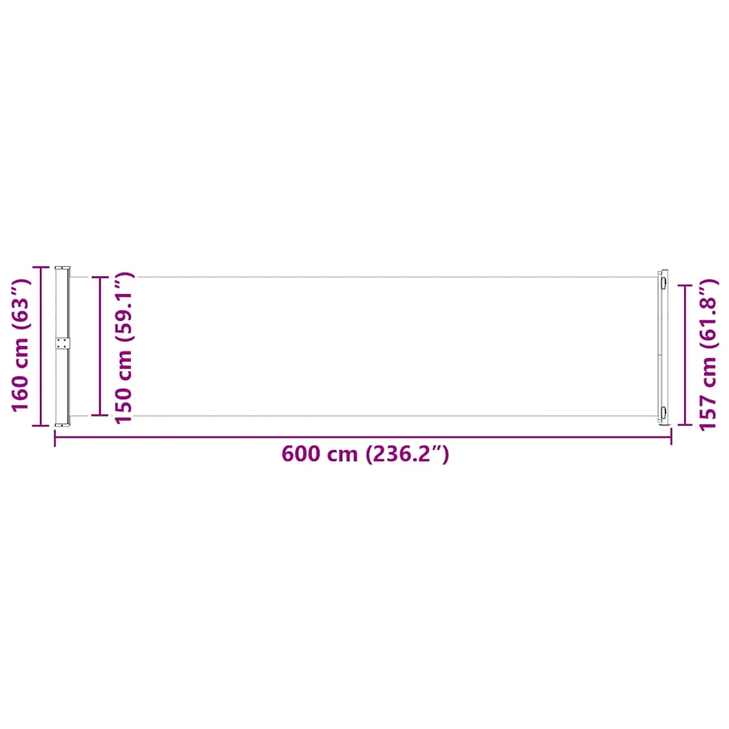 Kék behúzható oldalsó terasz-napellenző 600 x 160 cm