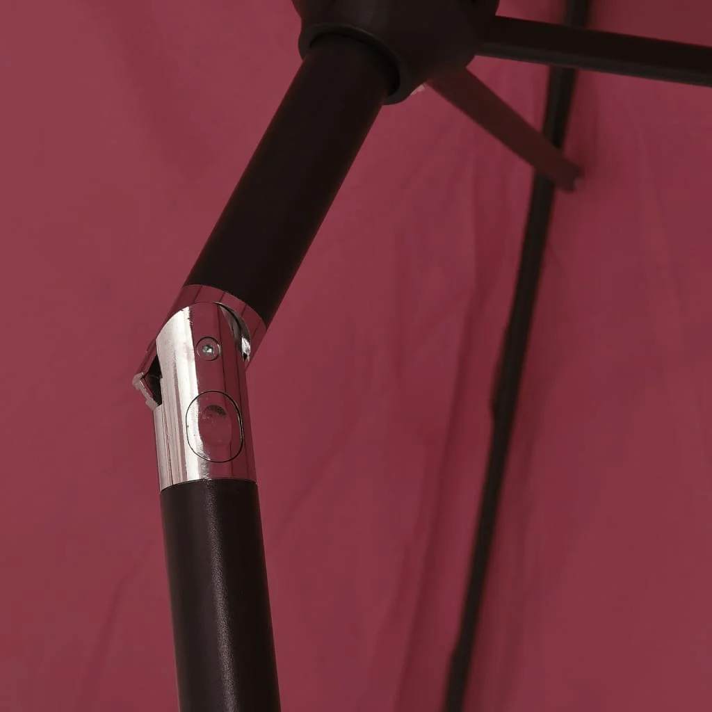 Bordó kültéri napernyő LED-fényekkel és acélrúddal 300 cm