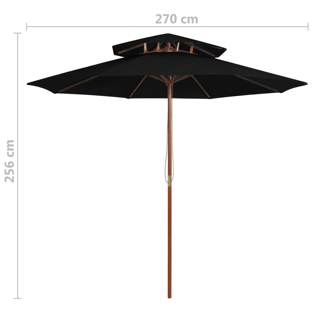 Fekete kétszintes napernyő farúddal 270 cm