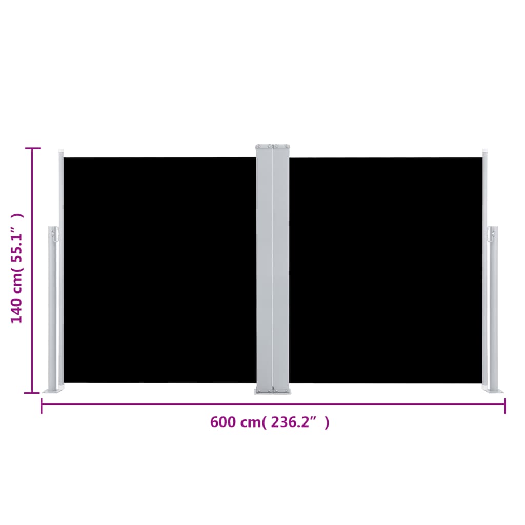 Fekete behúzható oldalsó napellenző 140 x 600 cm