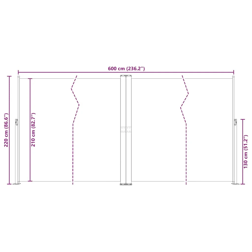 Barna behúzható oldalsó napellenző 200 x 600 cm