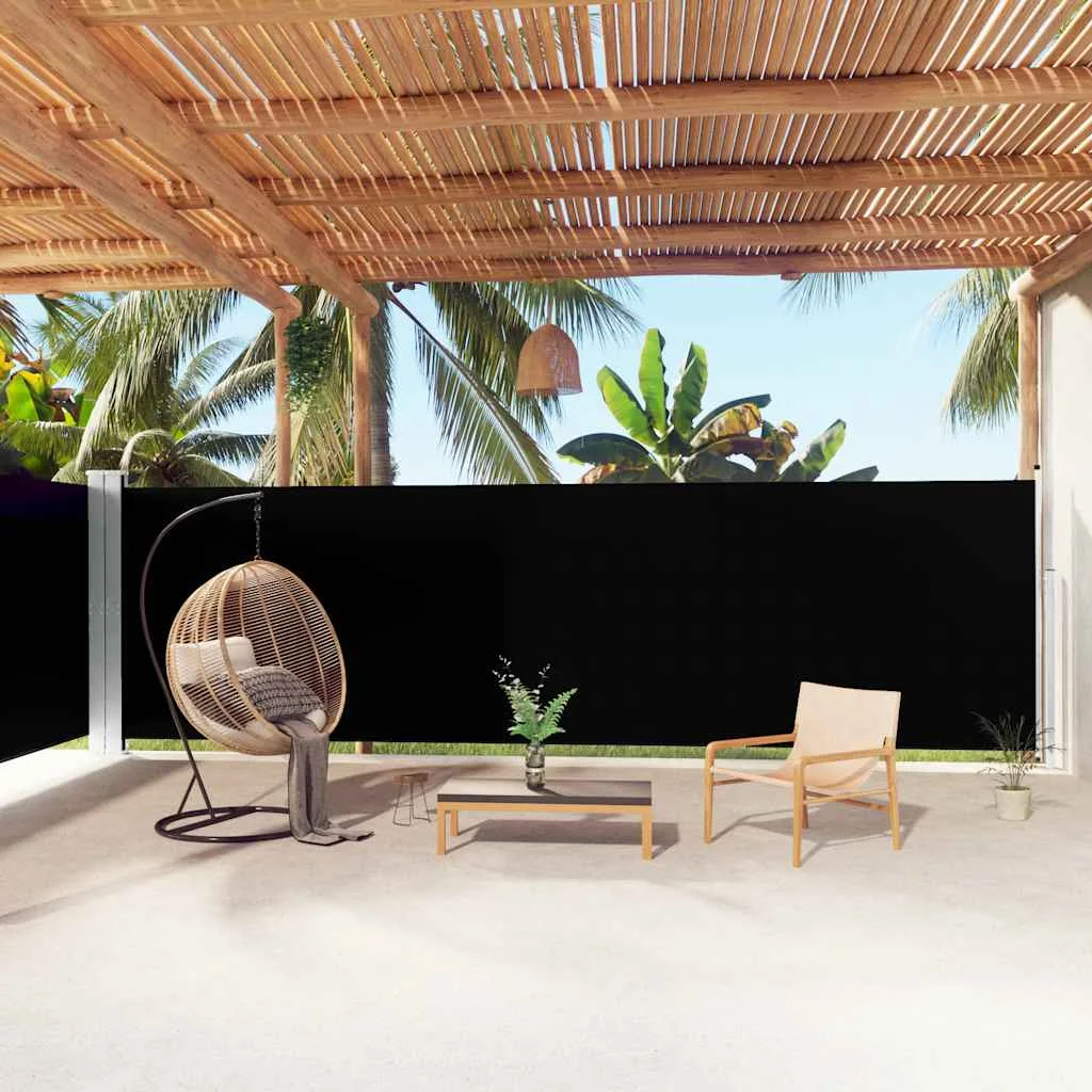 Fekete behúzható oldalsó napellenző 180 x 1000 cm