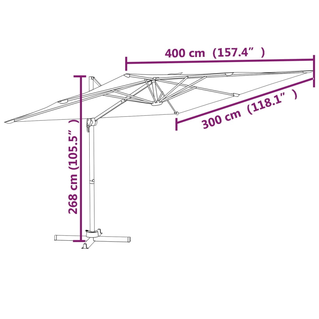 Homokfehér konzolos napernyő alumíniumrúddal 400 x 300 cm