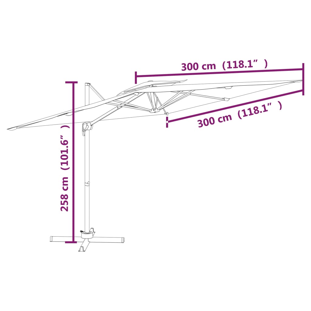 Antracitszürke dupla tetős konzolos napernyő 300x300 cm