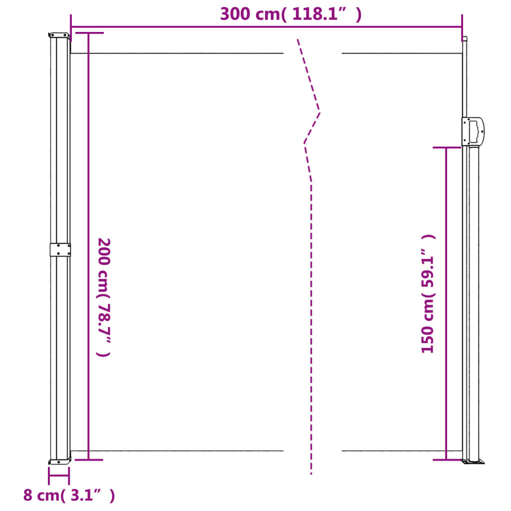 Sötétzöld behúzható oldalsó napellenző 200 x 300 cm