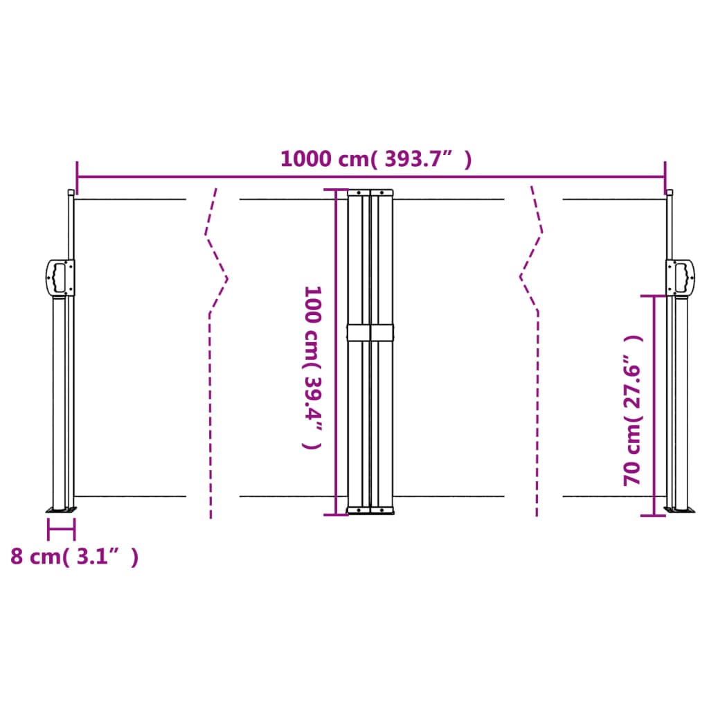 Tópszínű behúzható oldalsó napellenző 100 x 1000 cm