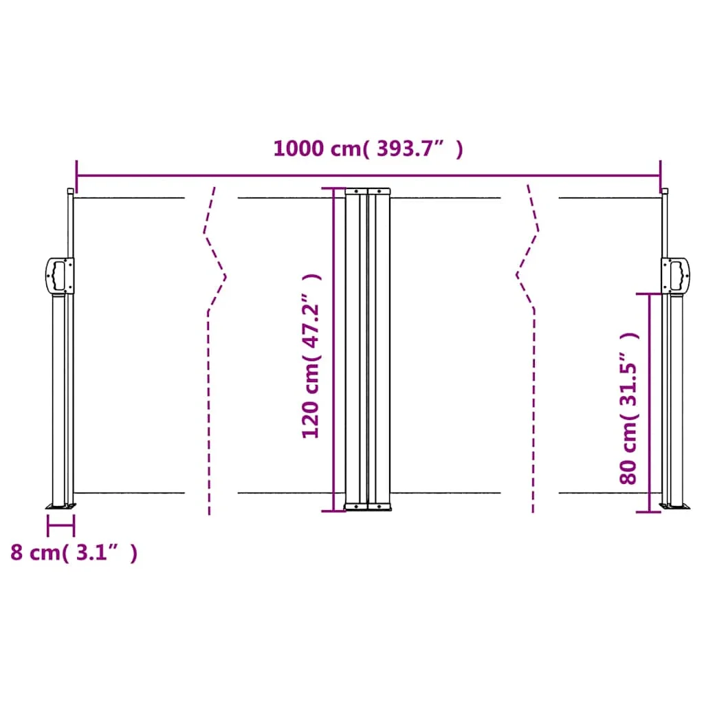 Terrakotta behúzható oldalsó napellenző 120 x 1000 cm