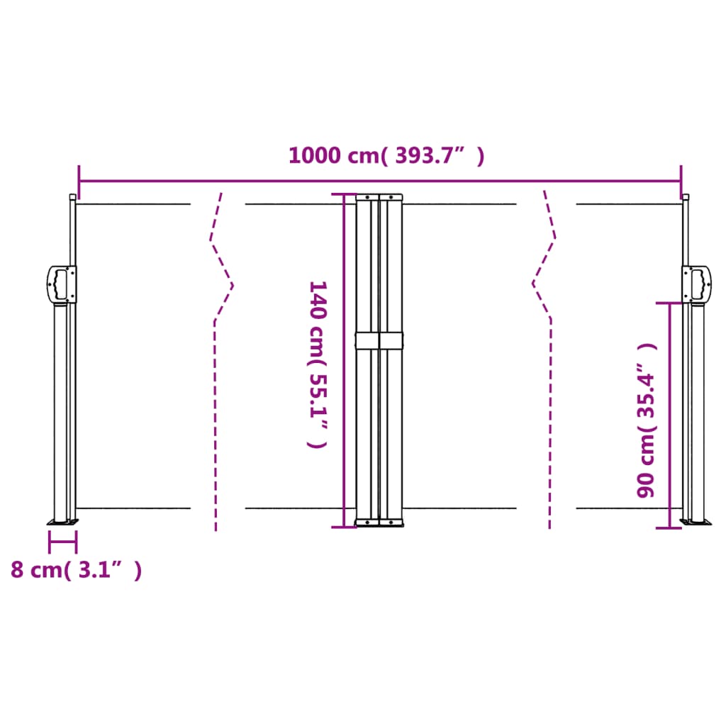 Fekete behúzható oldalsó napellenző 140 x 1000 cm