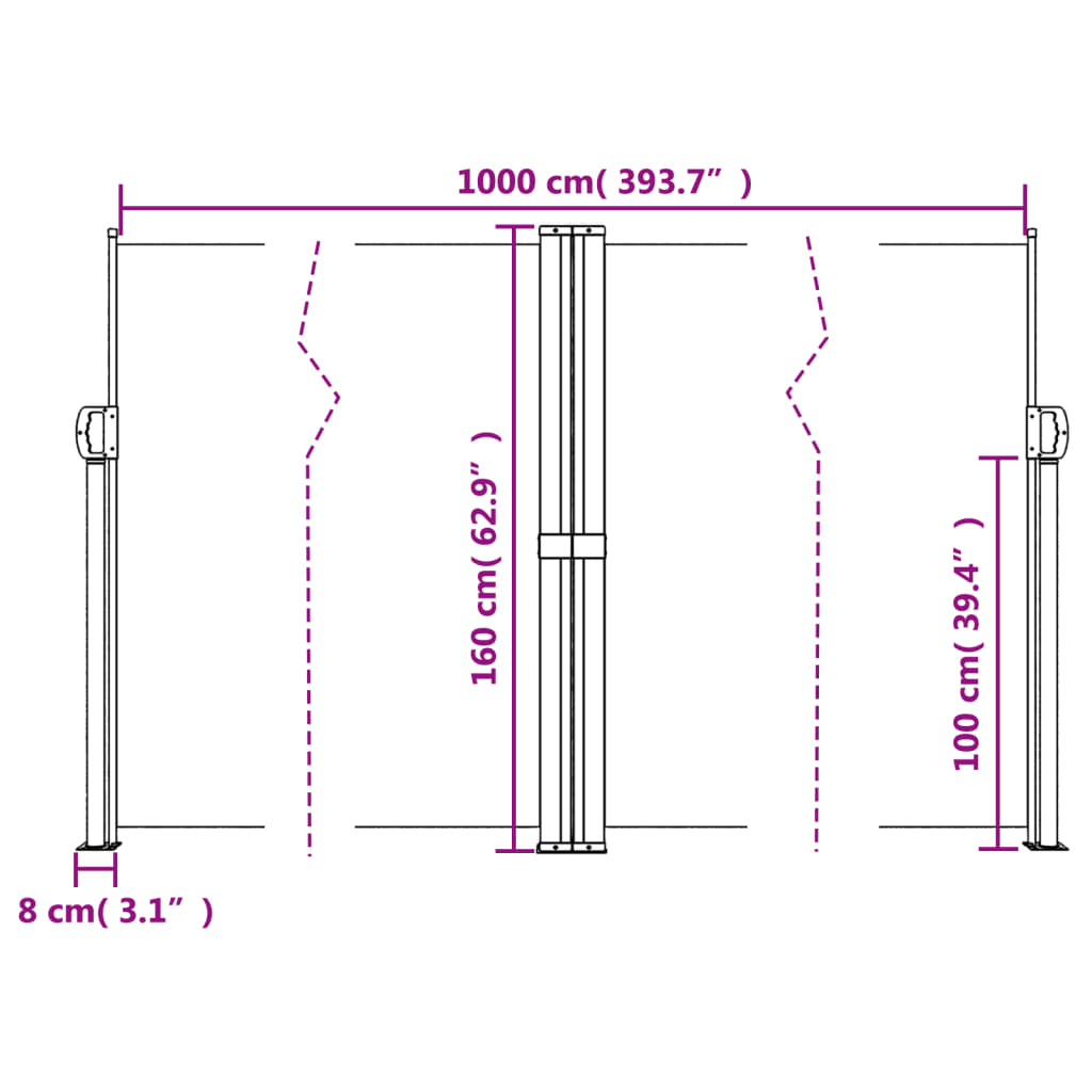 Piros behúzható oldalsó napellenző 160 x 1000 cm