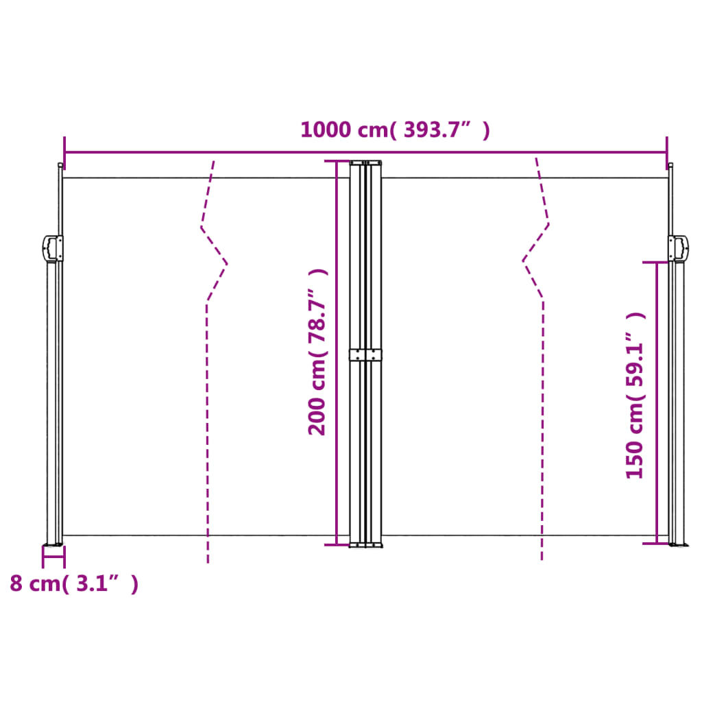 Bézs behúzható oldalsó napellenző 200 x 1000 cm