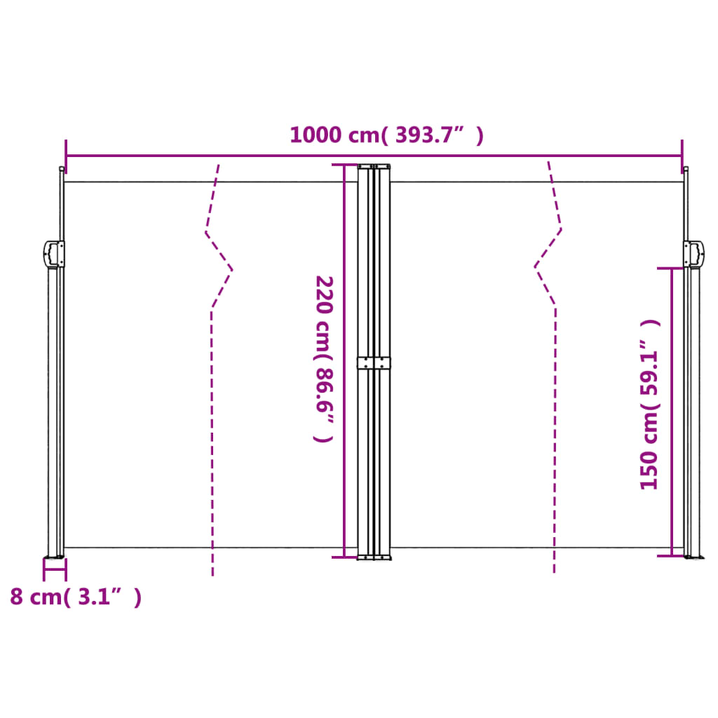 Antracitszürke behúzható oldalsó napellenző 220 x 1000 cm