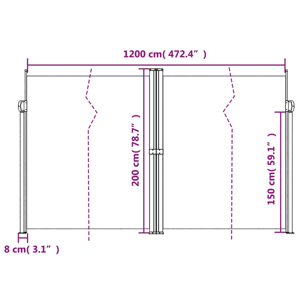 Antracitszürke behúzható oldalsó napellenző 200 x 600 cm