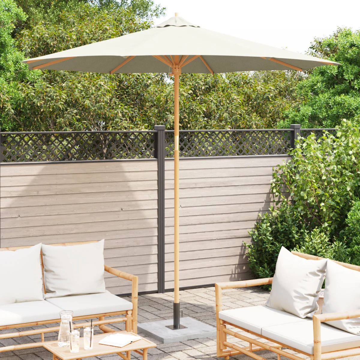 Krém Fehér Kert Parasol 270x260 cm Bambusz