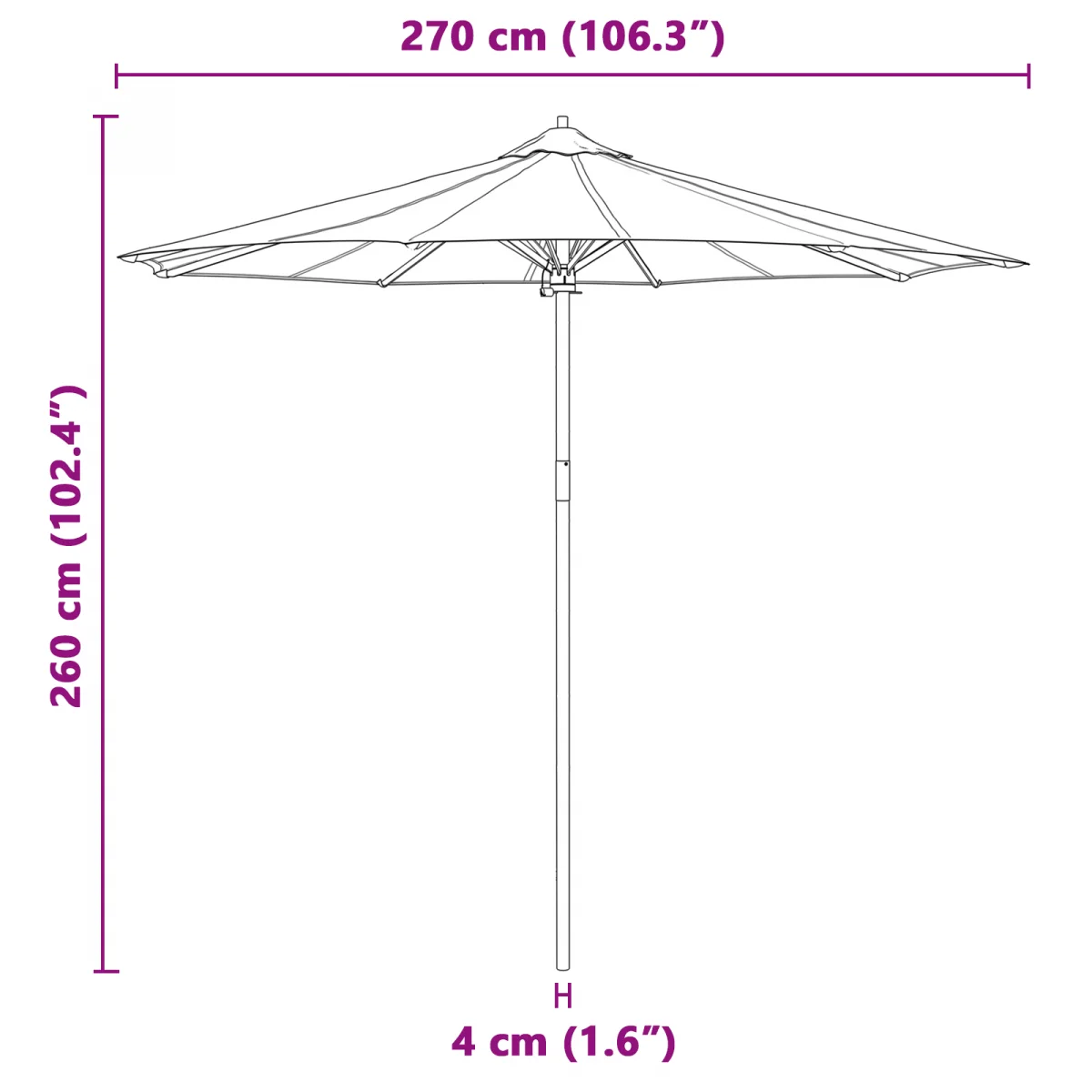 Krém Fehér Kert Parasol 270x260 cm Bambusz