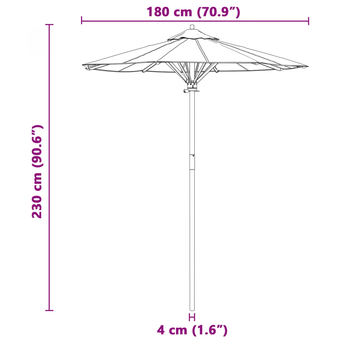 Sötét Szürke Kert Parasol 180x230 cm Bambusz