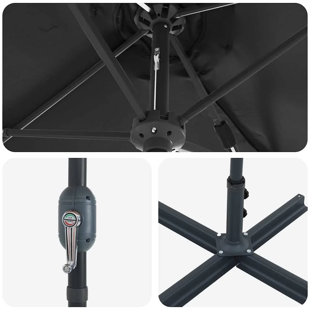 Kerti napernyő Fekete 380 x 196 x 235 cm Porszórt Acél