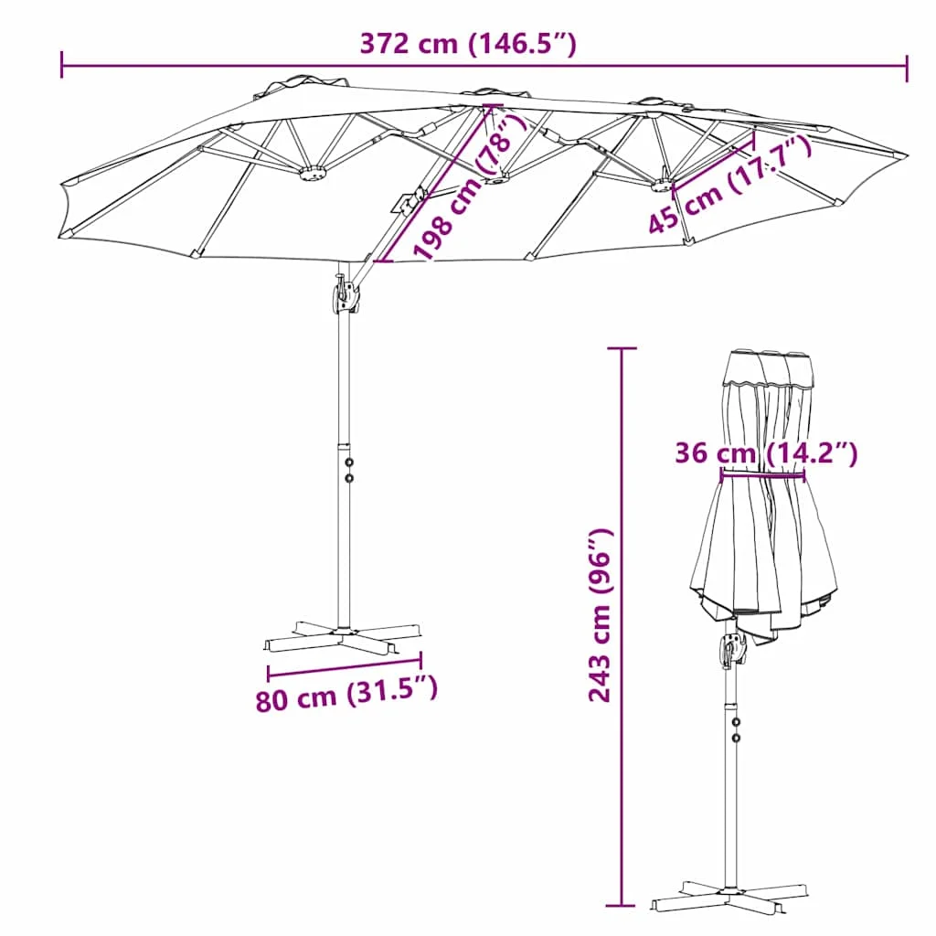 Kerti napernyő zárral Antracit 372 x 198 x 253 cm Porszórt Acél